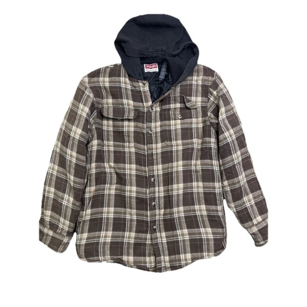 Wrangler Vintage 90s Plaid Hooded Trucker Shacket Men's Small Quilted Grunge